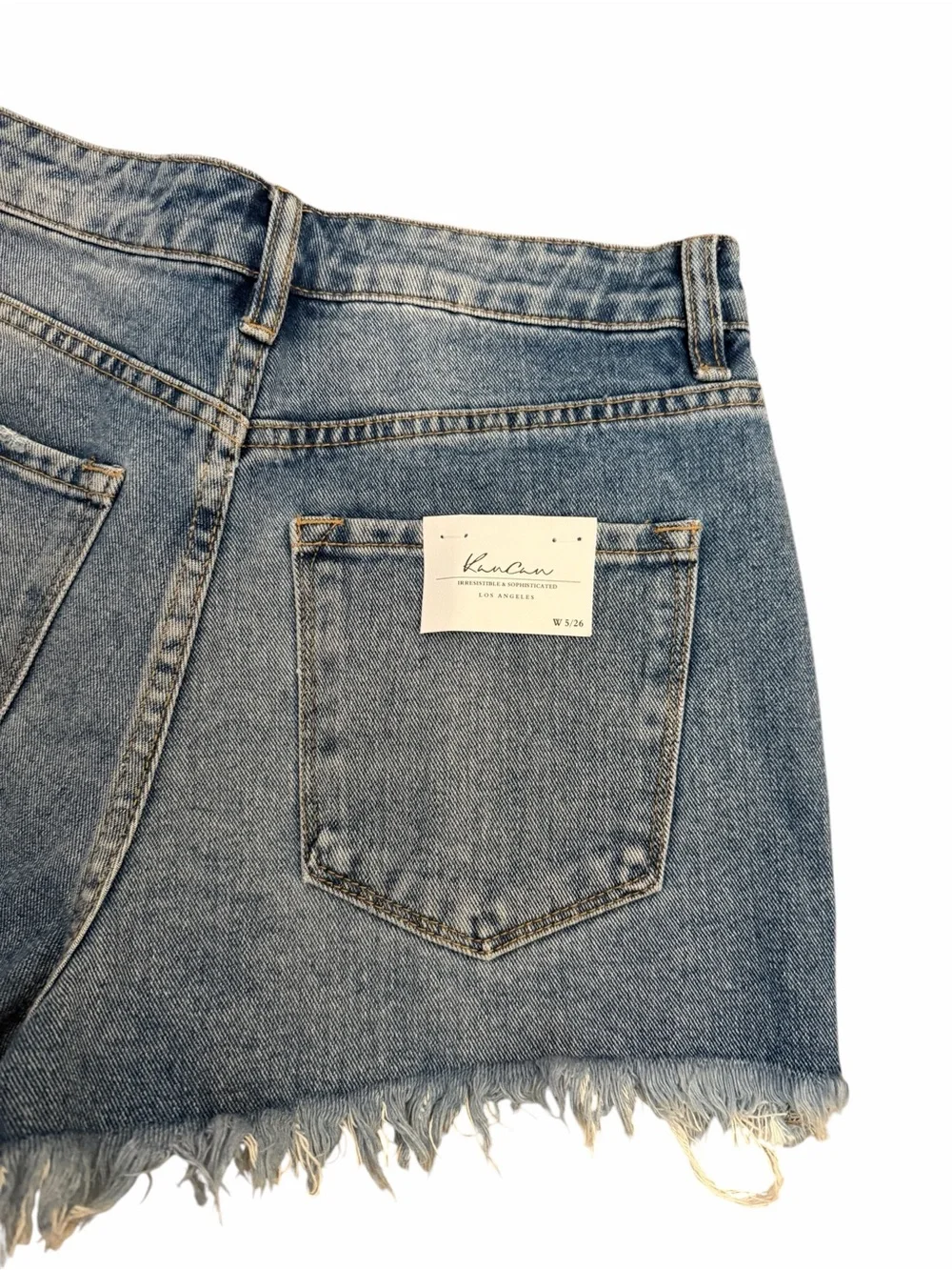 Kancan Distressed Denim Cutoff Shorts Women’s Size 5/26 High Rise Frayed Hem NWT - Picture 4 of 7